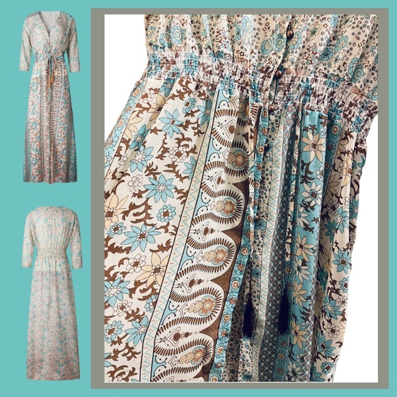 Front Slit Button Front Boho 3/4 Slv Lightweight - Picture 4 of 14